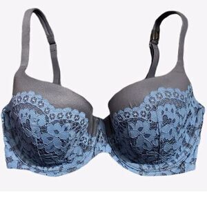 Victoria’s Secret Supersoft Body Lined Perfect coverage lace trim bra gray blue